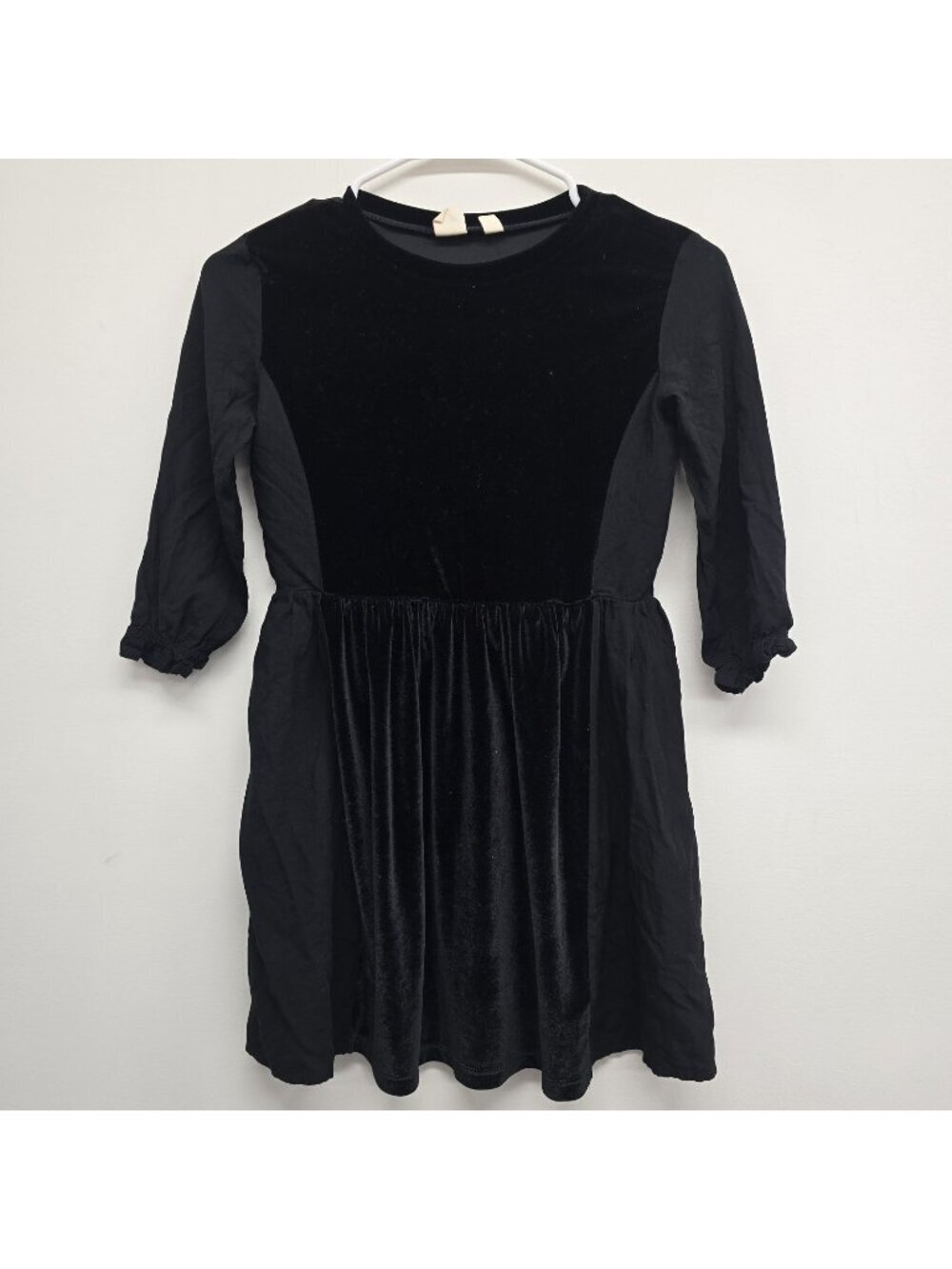 Gap Kids Mixed Media Velvet Dress Size Medium 8 Cinch Waist Party Holiday Black